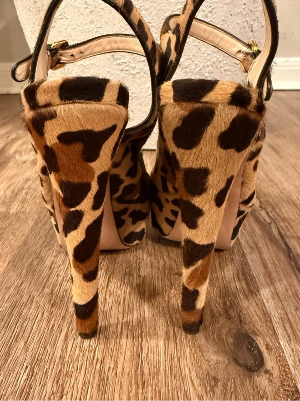 PRADA Leopard Print Pony Hair Slingback Platform Heels Luxury Designer Sz 35/5